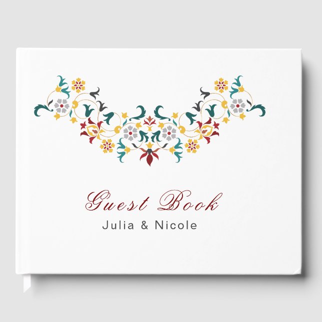 Vintage Geometry Intricate Classical Motif Wedding Guest Book (Front)