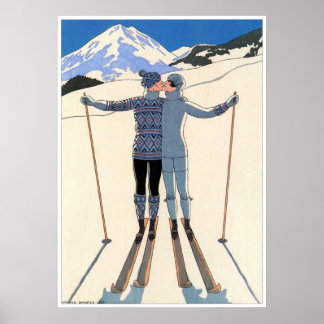 Vintage George Barbier Couple Skiing 1925 Fine Ar Poster