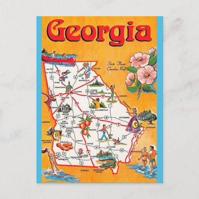Vintage Georgia Map Postcard (Front)