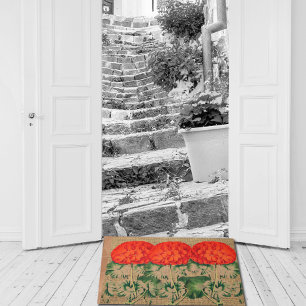 Vintage Geranium Trio in burlap look Doormat