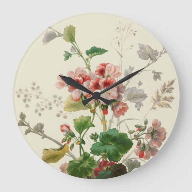 Vintage Geraniums Wall Clock (Front)