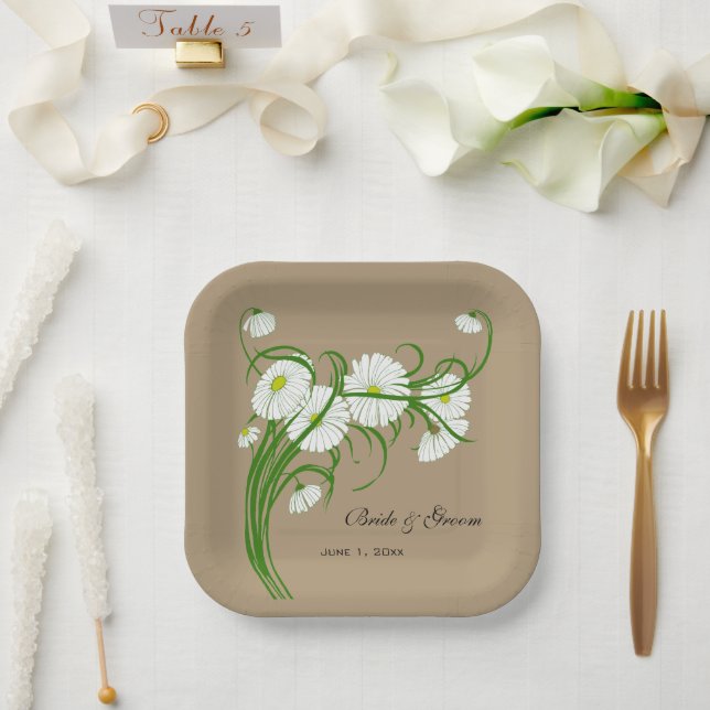 Vintage Gerber Daisy Flowers Wedding Paper Plate (Wedding)