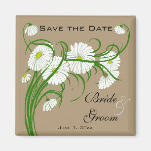 Vintage Gerber Daisy flowers Wedding Save the Date Magnet