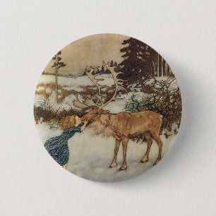 Vintage Gerda and the Reindeer by Edmund Dulac 2 Inch Round Button