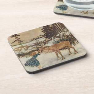 Vintage Gerda and the Reindeer by Edmund Dulac Coaster