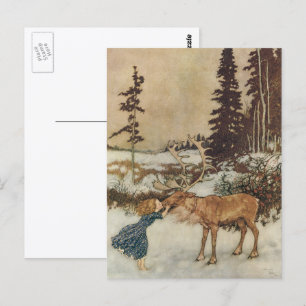 Vintage Gerda and the Reindeer by Edmund Dulac Postcard