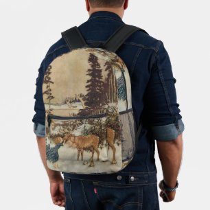 Vintage Gerda and the Reindeer by Edmund Dulac Printed Backpack