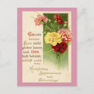 Vintage German Birthday Card - Psalm 121:3 Roses