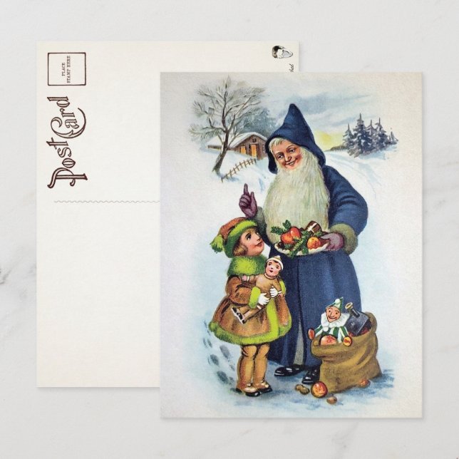 Vintage German Blue Santa Postcard (Front/Back)