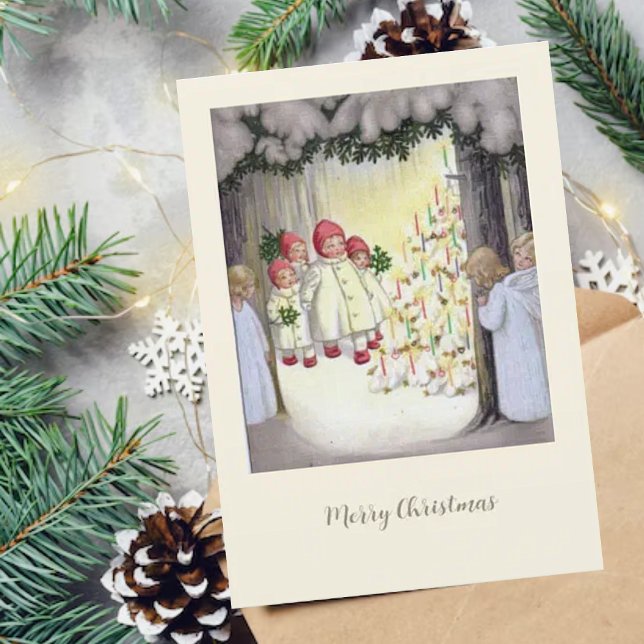 Vintage German Christmas Card Angels in Forest (Creator Uploaded)
