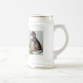 Vintage German Dachshund Print Beer Stein Mug