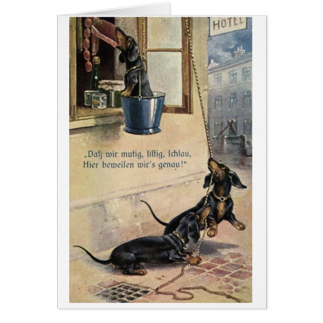 Vintage - German Dachshunds Steal Sausage, (Front)