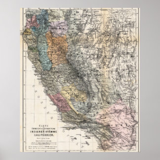 Vintage German Map of California 1879 Poster