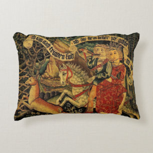 Vintage German Medieval Renaissance Love Hunting Accent Pillow