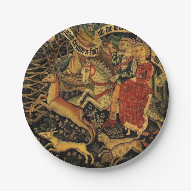 Vintage German Medieval Renaissance Love Hunting  Paper Plate (Front)