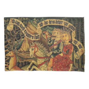 Vintage German Medieval Renaissance Love Hunting  Pillowcase