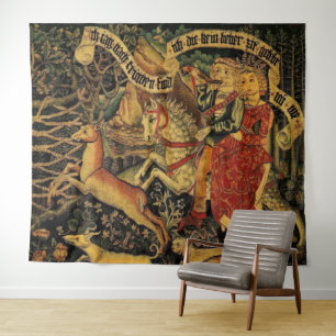 Vintage German Medieval Renaissance Love Hunting  Tapestry