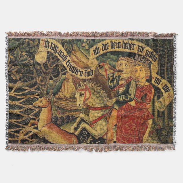 Vintage German Medieval Renaissance Love Hunting  Throw Blanket (Front)