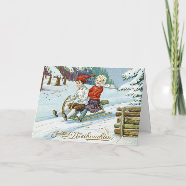 Vintage German Merry Christmas Frohe Weinachten Holiday Card (Front)