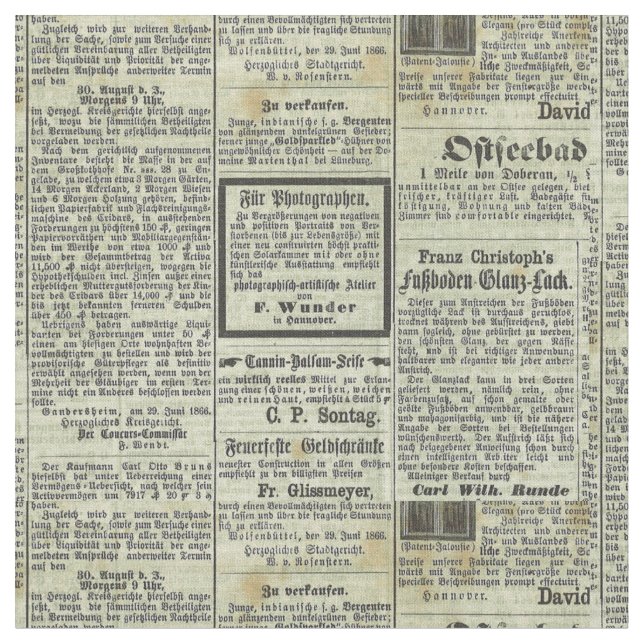 Vintage German newspaper textile Fabric (Close Up)