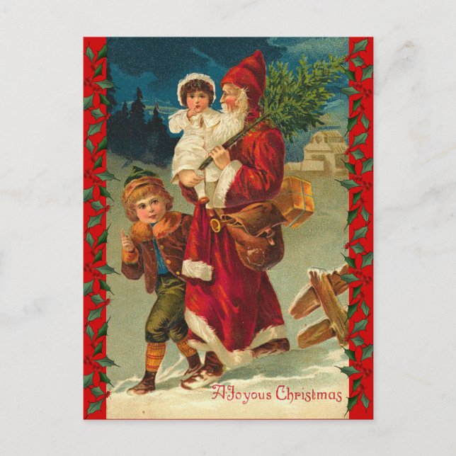 Vintage  German Santa and Kids Postcard (Front)