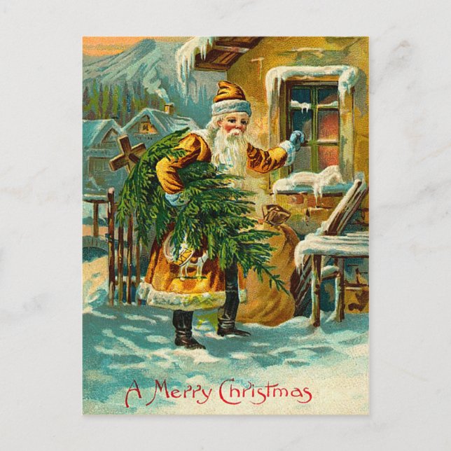 Vintage German Santa in Yellow Holiday Postcard (Front)