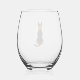 Vintage German Shepherd Back View Dog Illustration Stemless Wine Glass