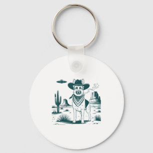 Vintage German Shepherd Cowboys Ufo Western Funny Keychain
