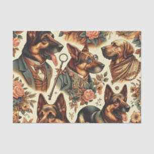 Vintage German Shepherd Illustration Tissue Paper