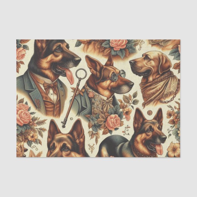 Vintage German Shepherd Illustration Tissue Paper (Front)