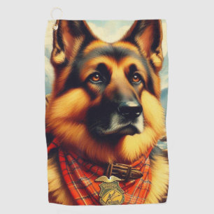 Vintage German Shepherd Painting Golf Towel