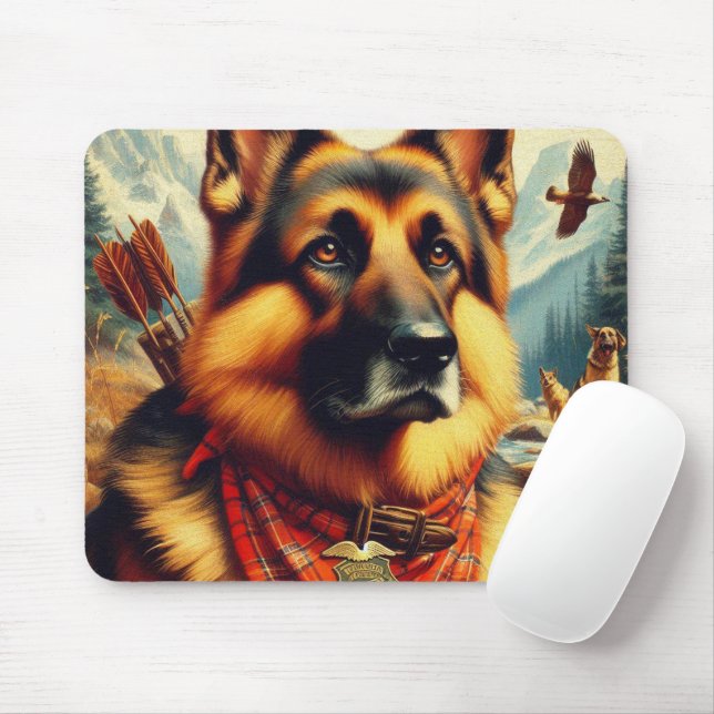 Vintage German Shepherd Painting Mouse Pad (With Mouse)