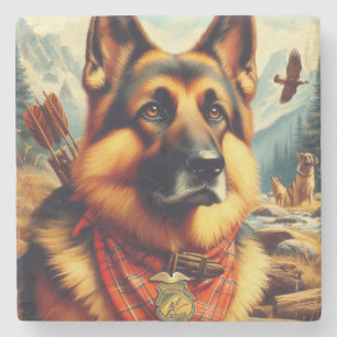 Vintage German Shepherd Painting Stone Coaster