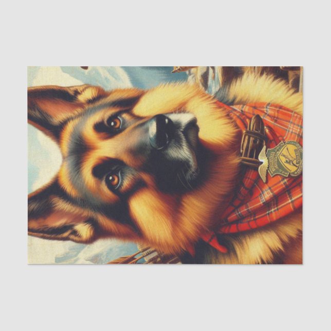 Vintage German Shepherd Painting Tissue Paper (Front)