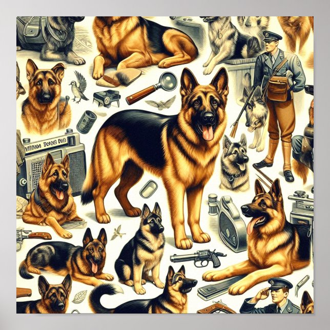 Vintage German Shepherd Seamless Poster (Front)