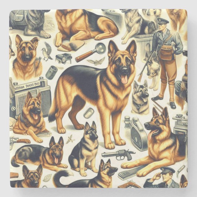 Vintage German Shepherd Seamless Stone Coaster (Front)