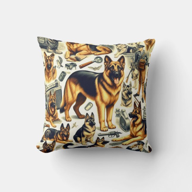 Vintage German Shepherd Seamless Throw Pillow (Front)