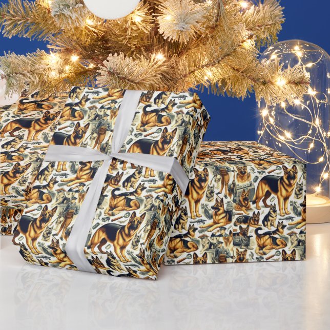 Vintage German Shepherd Seamless Wrapping Paper (Holidays)