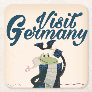 Vintage German travel poster cartoon Square Paper Coaster