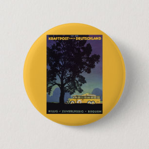 Vintage Germany, Yellow Bus at Night, Travel Art 2 Inch Round Button