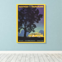 Vintage Germany, Yellow Bus at Night, Travel Art