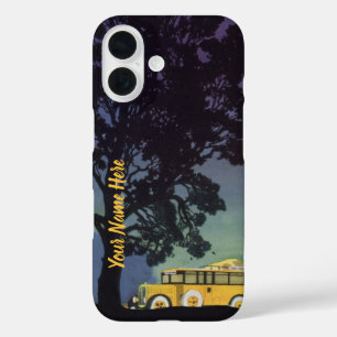 Vintage Germany, Yellow Bus at Night, Travel Art iPhone 16 Case