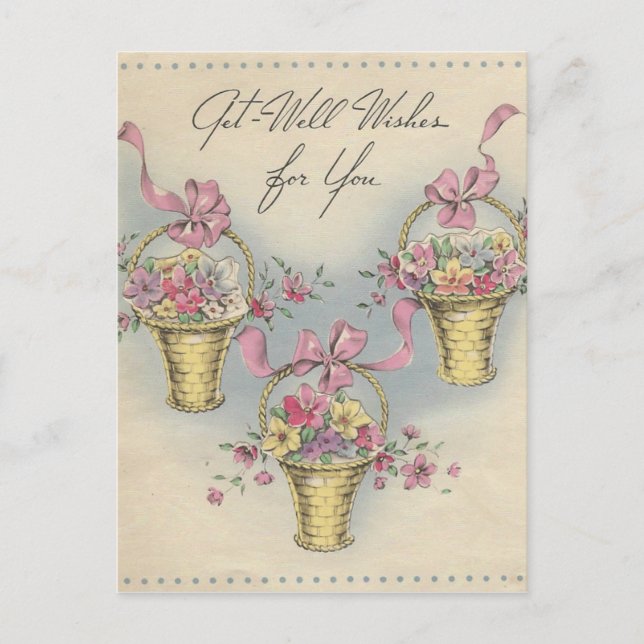 Vintage Get Well Baskets 1 Postcard (Front)