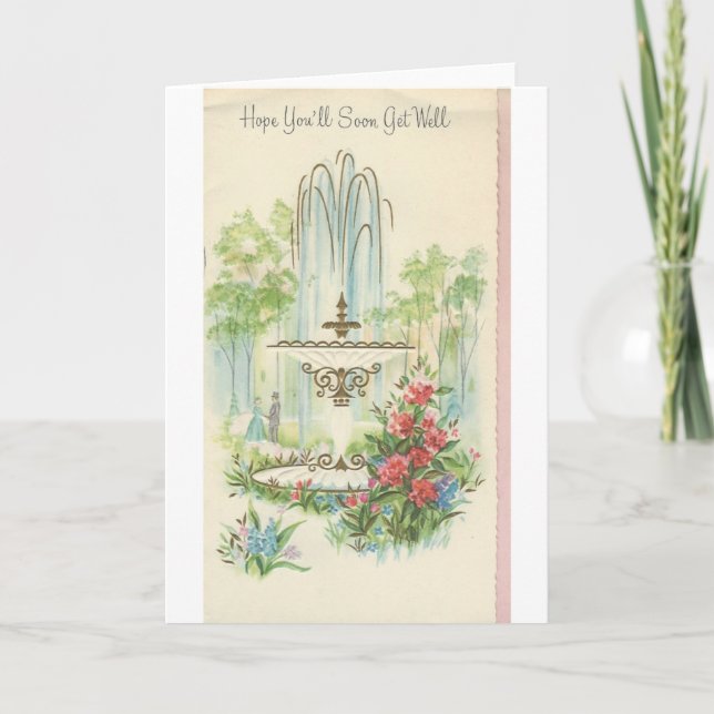 Vintage "Get Well" With Fountain Card (Front)