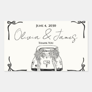Vintage Getaway Car Ribbon Bows Wedding Thank You Sticker