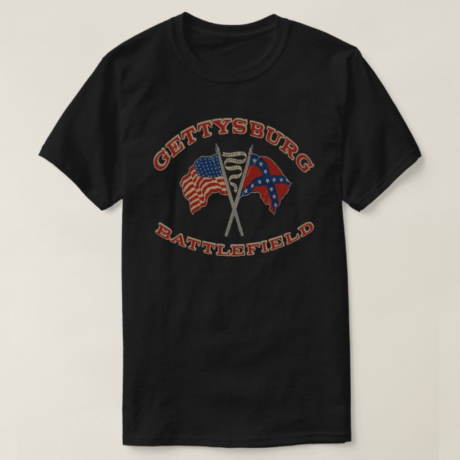 Vintage Gettysburg Battlefield And Flags Image T-Shirt (Design Front)