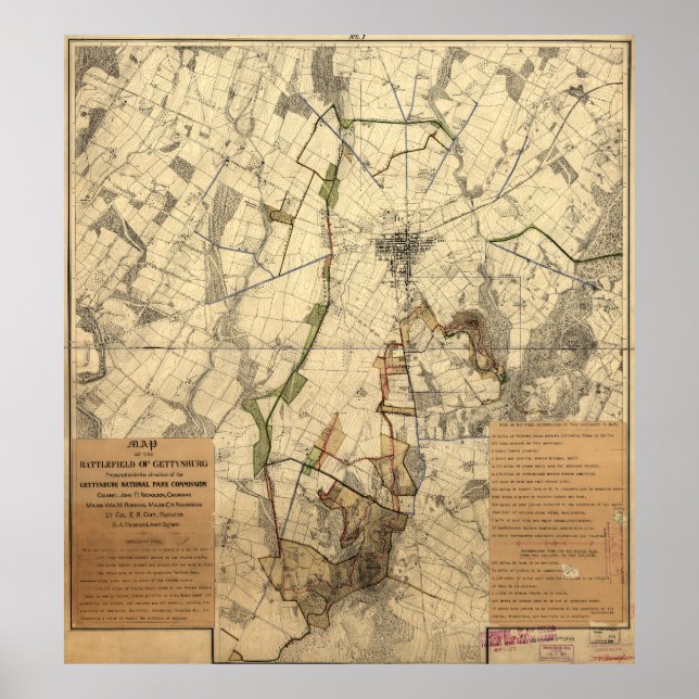 Vintage Gettysburg Battlefield Map (1898) Poster (Front)