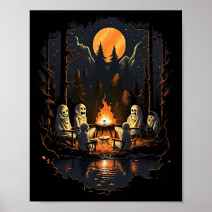 Vintage Ghost And Skeleton Scary Skeleton Hallowee Poster