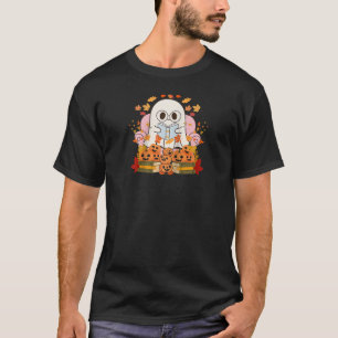 Vintage Ghost Book Reading Pumpkin Gothic Hallowee T-Shirt