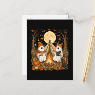 Vintage Ghost Campfire Camping Autumn Halloween Holiday Postcard